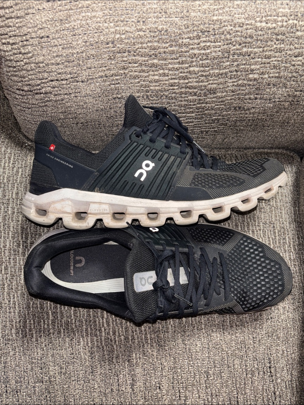 On Running Men's Black Athletic Running Shoes with White Midsole Size 14